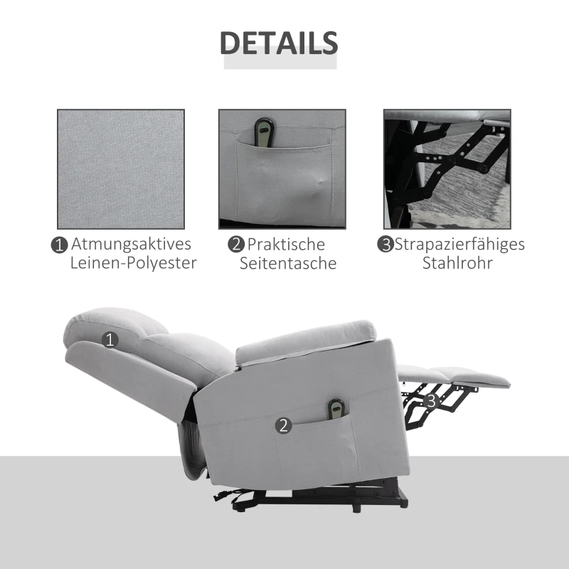 HOMCOM elektryczny fotel telewizyjny fotel podnoszony fotel z funkcją pomocy przy wstawaniu