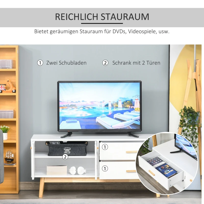 HOMCOM Fernsehtisch Fernsehschrank TV Lowboard Moderne MDF-Platte Gummiholzbeine Stauraum Wohnzimmer Büro für Fernseher bis zu 55 Zoll 115 x 40 x 51 cm Weiß