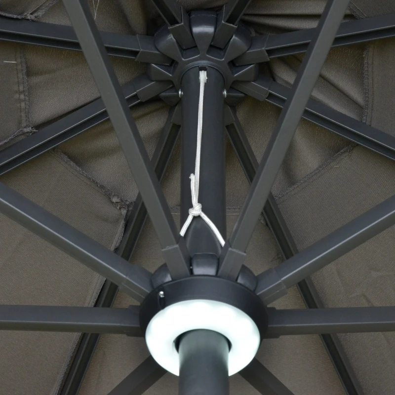 Parasol z oświetleniem solarnym LED stal aluminium poliester szary Ø266 x wys. 245 cm
