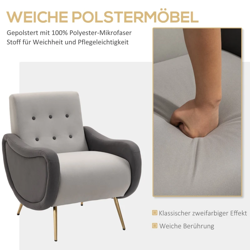 HOMCOM Einzelsessel Relaxsessel Einzelstuhl mit Tufting Eisenfüße Polyester Staumstoff Braun Grau 72 x 81 x 86 cm