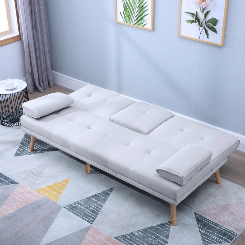 HOMCOM sofa do spania, rozkładana sofa, kanapa na 3 osoby, len, jasnoszara, 181 x 77 x 72 cm