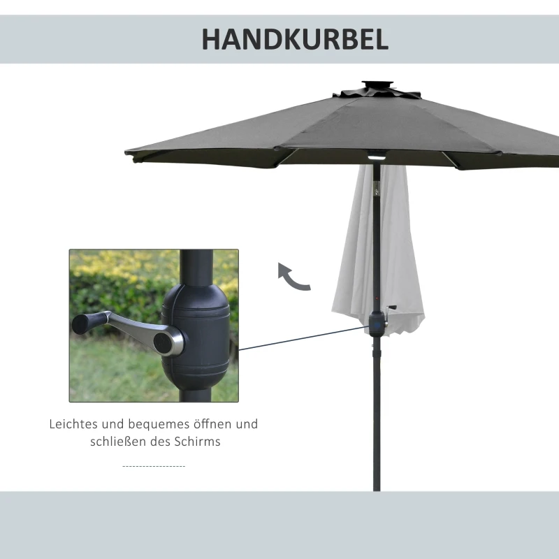 Parasol z oświetleniem solarnym LED stal aluminium poliester szary Ø266 x wys. 245 cm