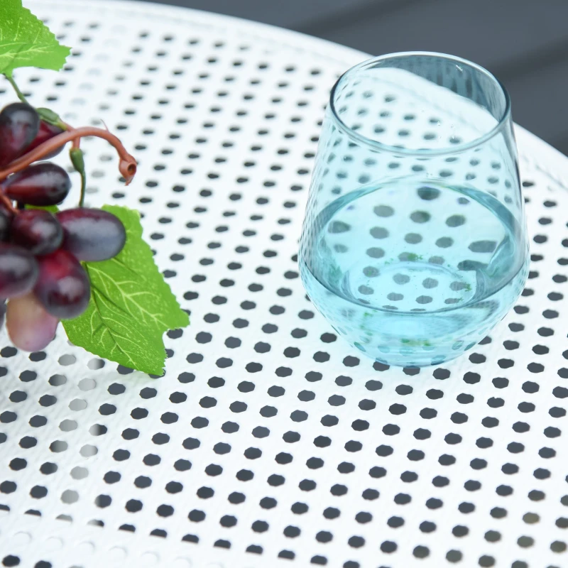 Outsunny Sitzgruppe, 3-teilige Essgruppe, Gartenmöbel-Set, 1 Tisch+2 Stühle, rund Tisch, Terrasse, Metall, Weiß, Ø70,5 x H71,5 cm