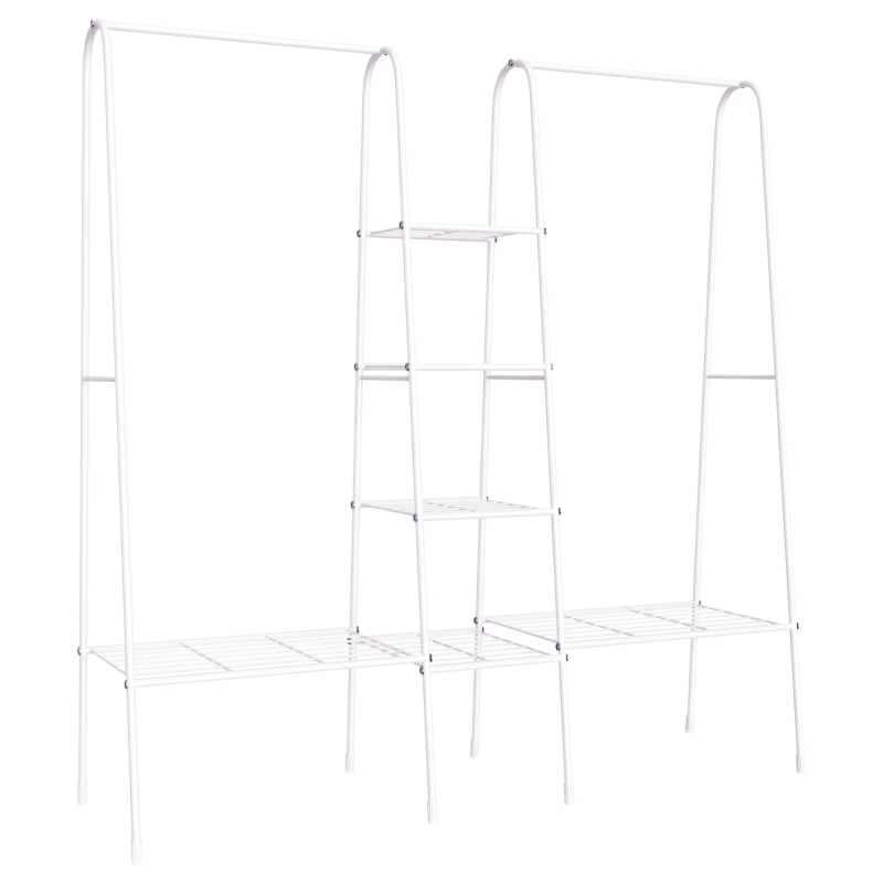 HOMCOM Kleiderständer mit Schuhablage Freistehender Kleiderstange Garderobenständer Stahl Weiß 176 x 47 x 177 cm