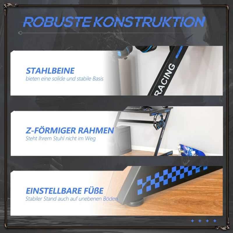 Biurko komputerowe stół gamingowy stół pod komputer ergonomiczny stal MDF czarny