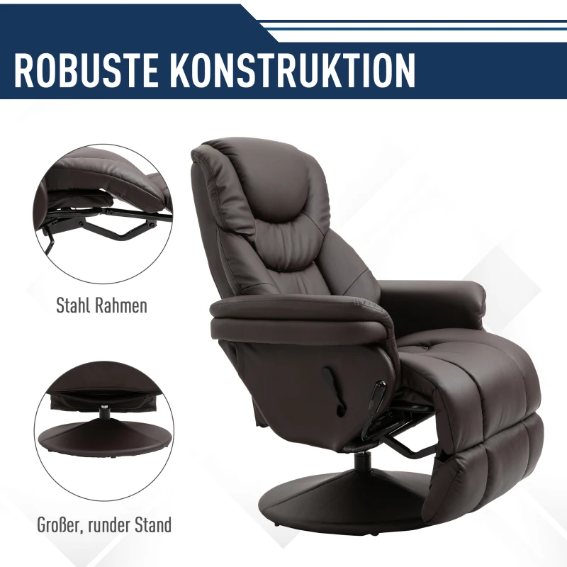 HOMCOM® Relaxsessel Fernsehsessel Einzelsofa 135 °Neigung 79x81x107cm Braun