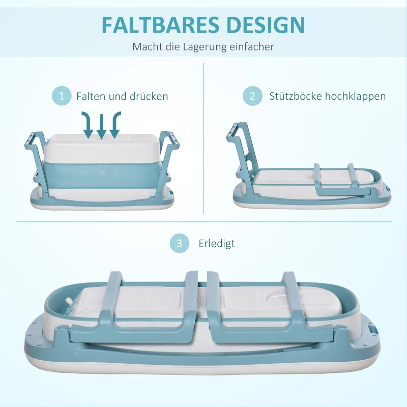 HOMCOM Faltbare Baby-Badewanne Blau Weiß 114 cm x 60,4 cm x 53 cm