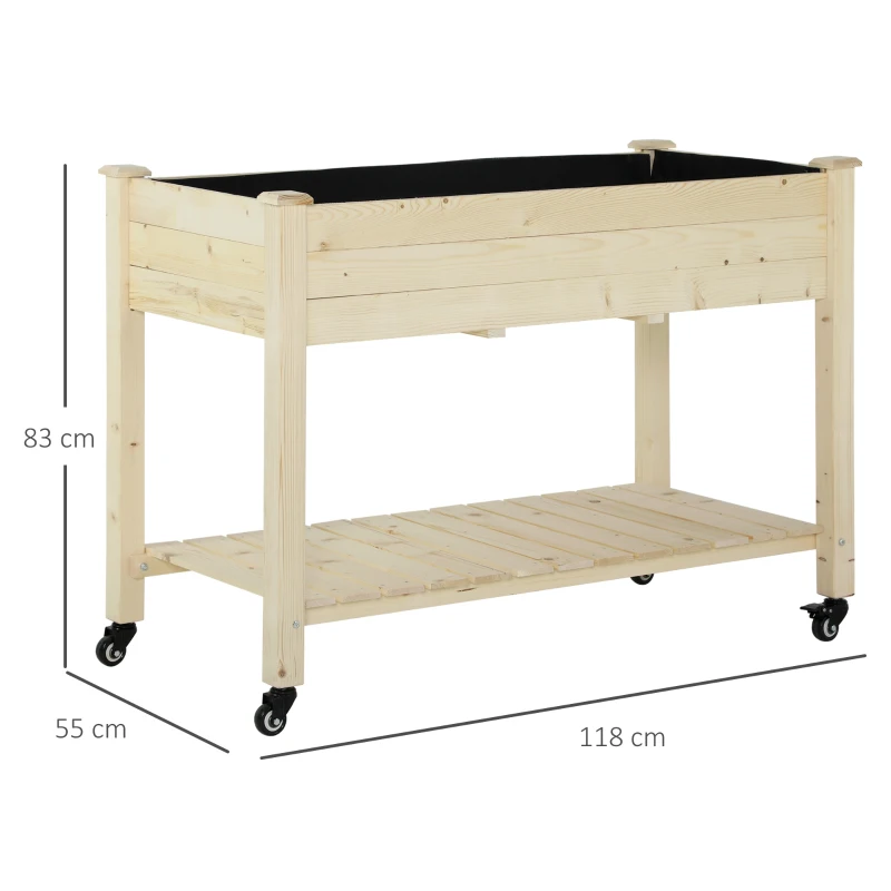 Podwyższona grządka na kółkach stół do sadzenia roślin skrzynka na kwiaty z odpływem lite drewno włóknina