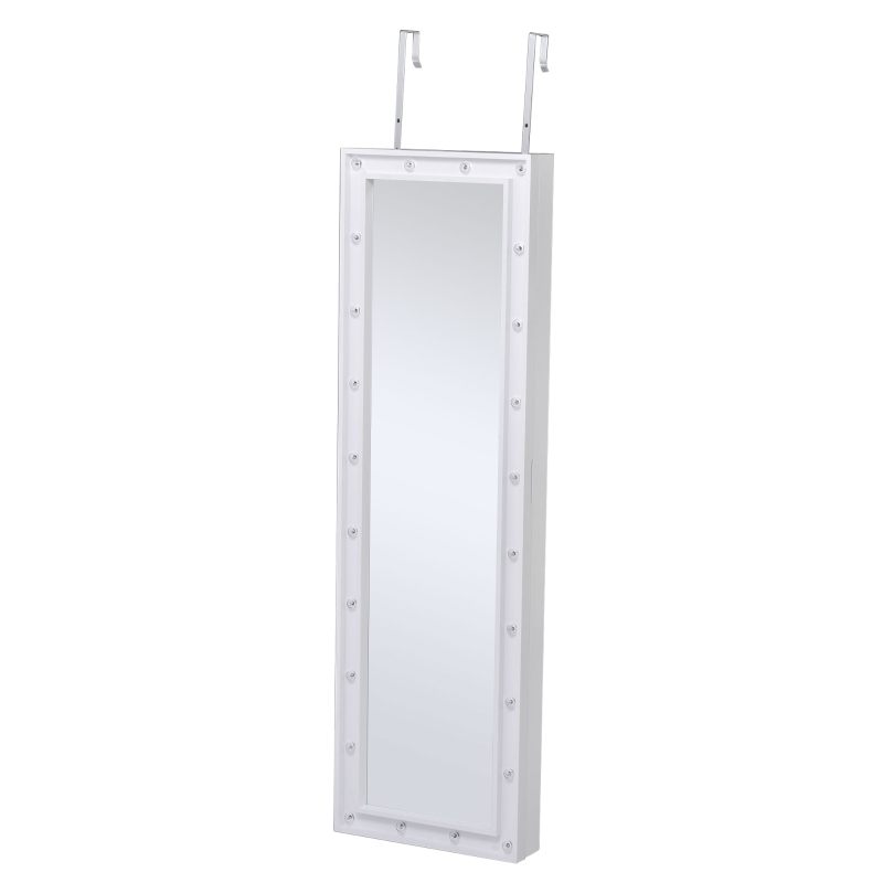 HOMCOM LED Schmuckschrank Aufhängbarer 2 in 1 Schmuckregal Spiegelschrank Türmontage MDF Weiß 36,6 x 8 x 120 cm