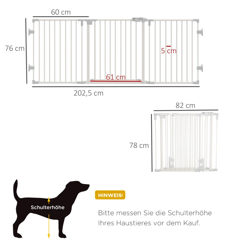 PawHut Dog Barrier Gate Door Gate Pet Safety Gate Adjustable Collapsible Fireplace Gate with Automatic Closing Door 3 Panels for Stove Wall Mounting/Free Standing White 202.5 x 76 cm