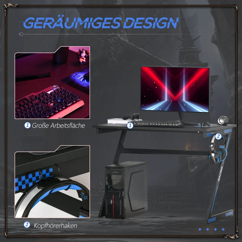 Biurko komputerowe stół gamingowy stół pod komputer ergonomiczny stal MDF czarny