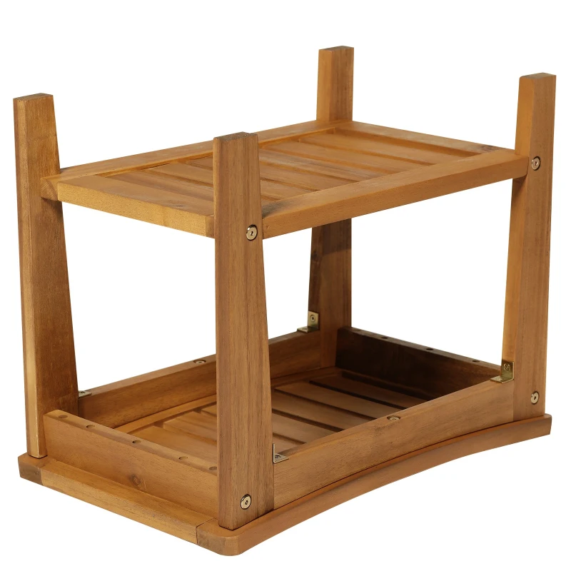 HOMCOM Duschhocker Badhocker Duschsitz Duschstuhl Badstuhl Badregal feuchtigkeitsbeständig Akazienholz Natur 53 x 35 x 43 cm