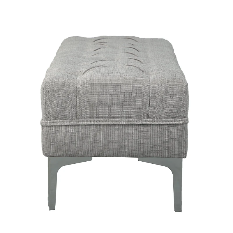 HOMCOM Polsterbank Sitzbank Truhenbank Lounge Retro, Leinen+Metall, Grau, L108xB44xH44cm