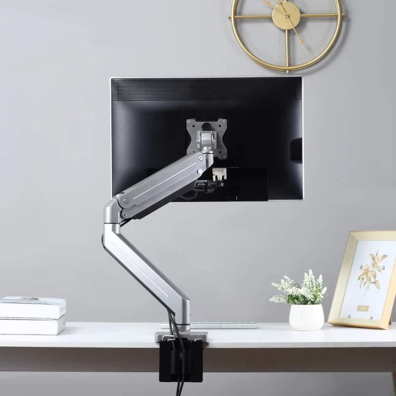 Uchwyt na monitor Vinsetto monitor biurkowy wspornik na monitor z regulacją wysokości przechylany w pionie i w poziomie obrotowy stop aluminium kolor srebrny 60 x 14 x 31-64 cm