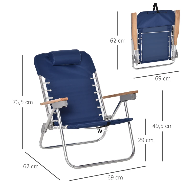 Outsunny 2-er Set Campingstuhl Klappstuhl Gartenstuhl mit Armlehnen Strand Balkon faltbar Metall Oxfordstoff Blau 69 x 62 x 73,5 cm