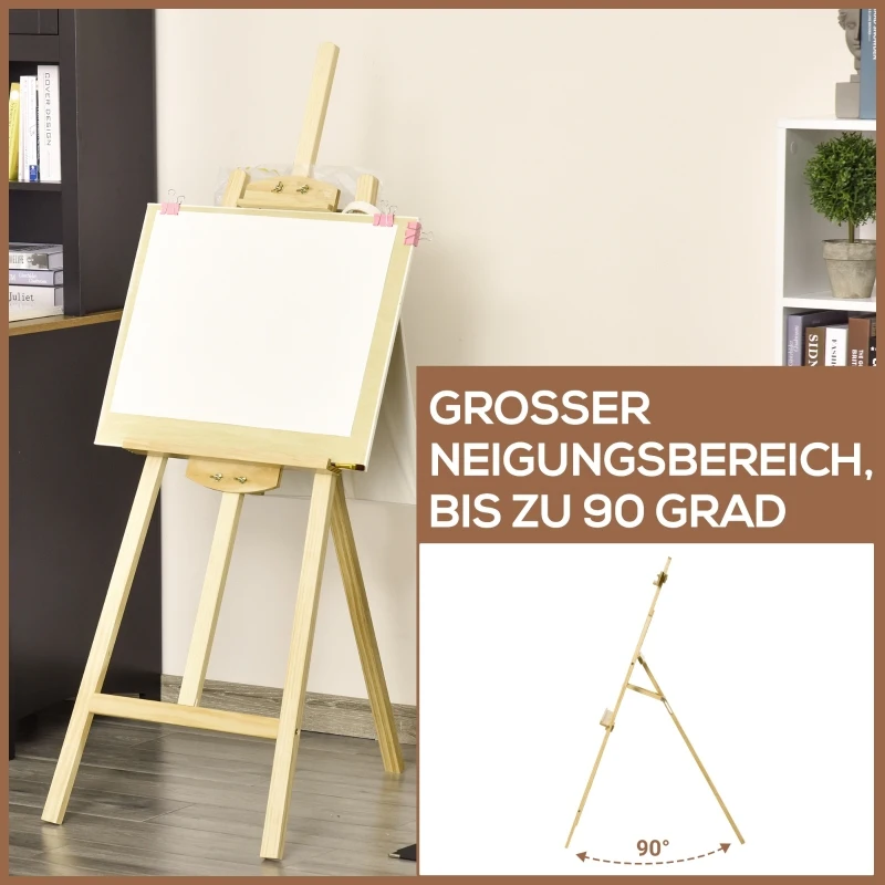 HOMCOM ezel schildersdoek frame studio schildersezel 90° instelbaar met beugel grenenhout natuurlijk 51,5 x 71,5 x 134,5 cm