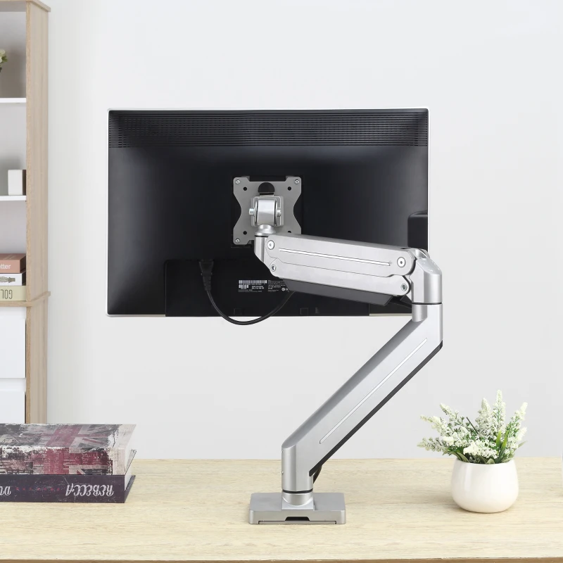 Uchwyt na monitor Vinsetto monitor biurkowy wspornik na monitor z regulacją wysokości przechylany w pionie i w poziomie obrotowy stop aluminium kolor srebrny 60 x 14 x 31-64 cm