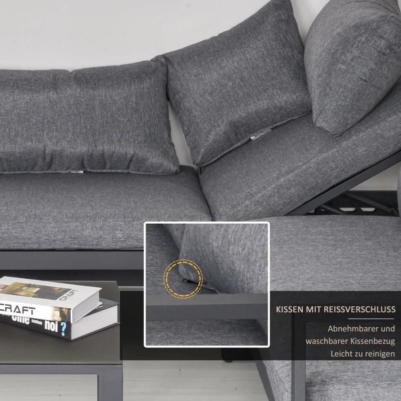 Outsunny 3-częściowy zestaw mebli ogrodowych z 4-stopniową regulacją Leżak ogrodowy, komplet stolik z krzesłami, aluminiowy, szary