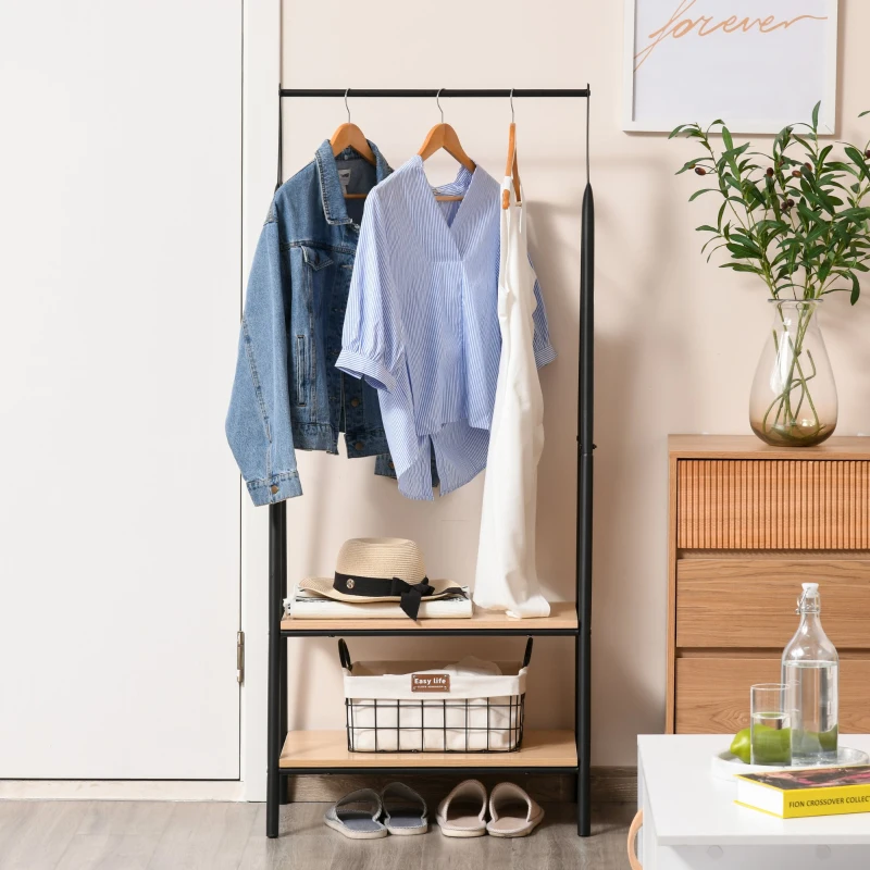 HOMCOM wieszak na ubrania wieszak na buty drewno czarny+naturalny 64 x 42,5 x 149 cm