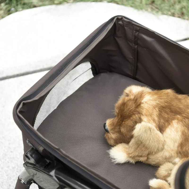 PawHut Hundewagen Hundebuggy Katzenbuggy mit vier Rädern klappbar Hunde Katze Oxford Braun 97 x 62 x 105 cm