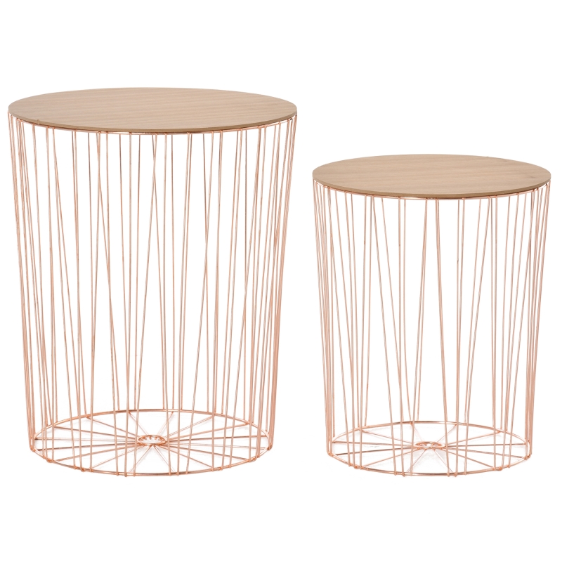 HOMCOM 2-teiliges Beistelltisch Set Metall Natur