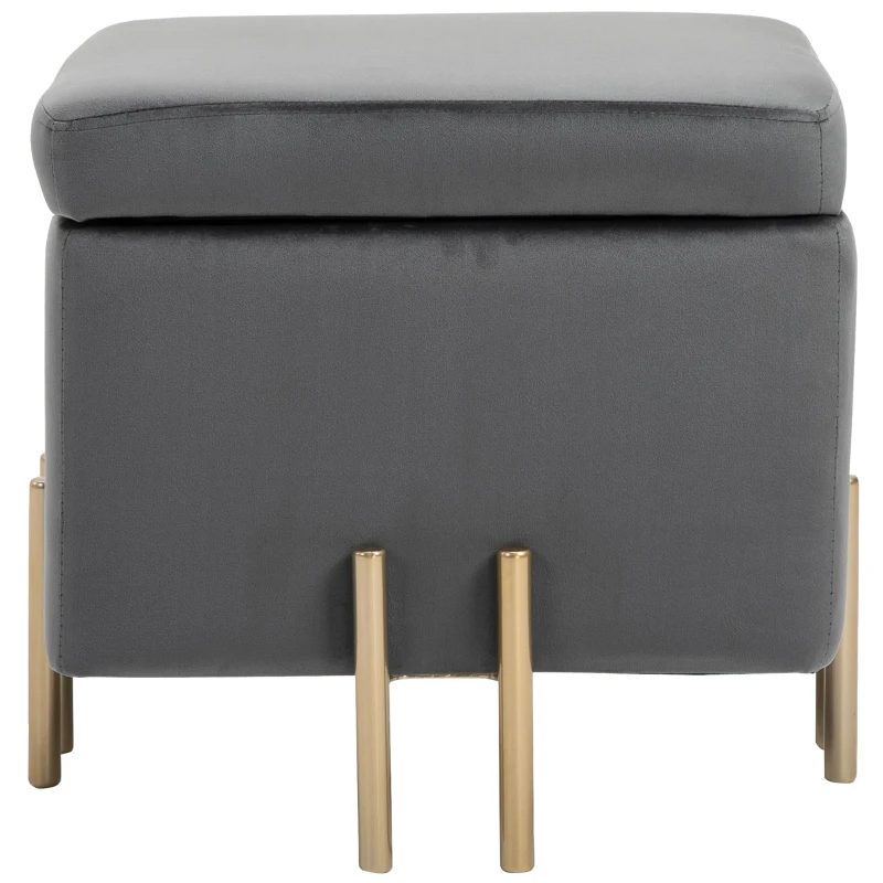 HOMCOM Luxe poef krukje met opbergruimte gepolsterd krukje donkergrijs