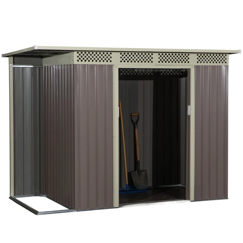 Domek narzędziowy Domek ogrodowy z drzwiami przesuwnymi zewnętrzny stalowy szary