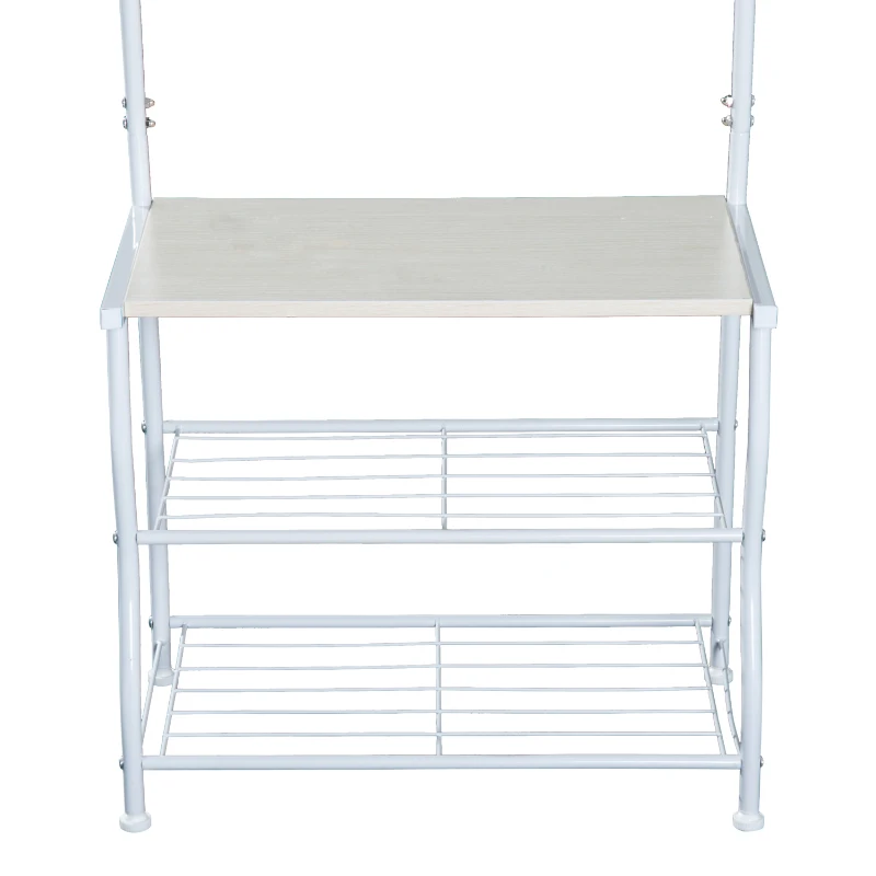 HOMCOM Garderobenständer Kleiderständer Garderobe mit 3 Schuhablagen 5 Haken Flur Stahl Weiß L60 x B35 x H175cm