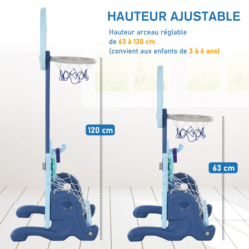 HOMCOM basketbalstandaard set 4-in-1 kinderspeeltuin voetbalspel / golfspel blauw