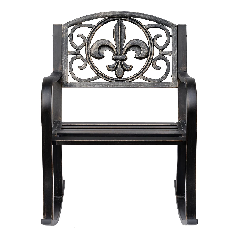 Outsunny krzesło bujane, krzesło ogrodowe, krzesło do relaksu, styl antyczny, ogród, metal, brąz