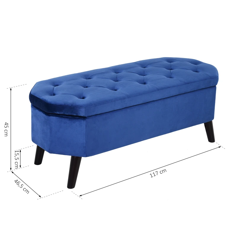 HOMCOM® zitbank zitkist bedbank schoenbank 2-in-1 verhoogde poten fluweel donkerblauw 117 x 46,5 x 45 cm | Aosom.nl