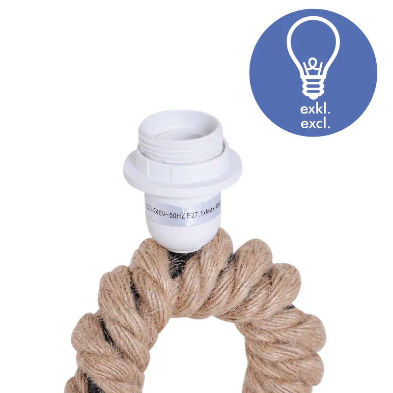 HOMCOM Tischlampe Taulampe Hanfseil Lampenschirm Industrie Vintage E27 40 W Wohnzimmer Schlafzimmer beige 40 x 40 x 65 cm (ohne Leuchtmittel)
