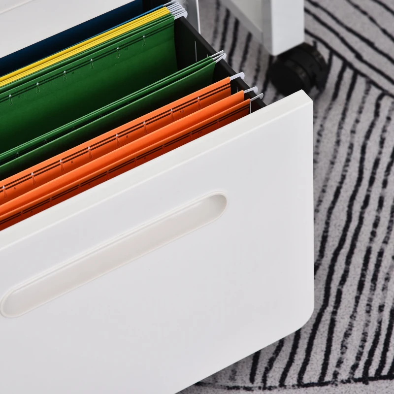 Vinsetto rolcontainer, archiefkast, kantoorcontainer met 3 lades, kantoorkast, opslag, container, staal, wit, 39 x 48 x 59 cm