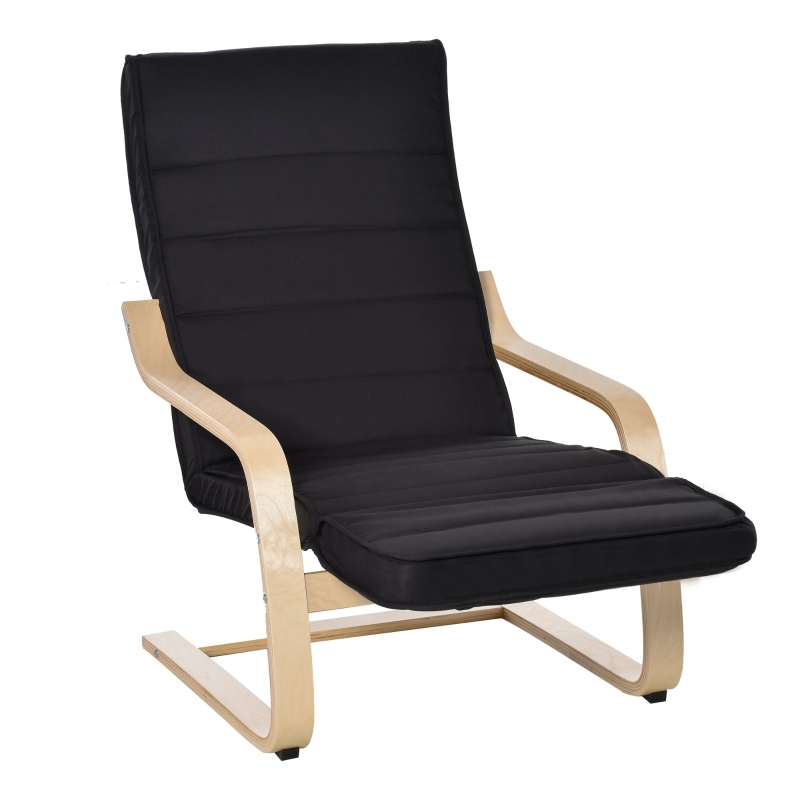 HOMCOM® Relaxsessel Ruhesessel Relaxstuhl Fernsehsessel Sessel modern Balkon verstellbares Fußteil Auflage Holz Schwarz 66,5 x 81 x 100cm