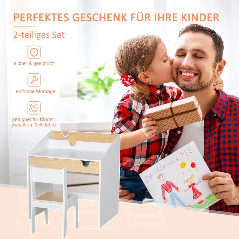 HOMCOM 2-delige kinderzitgroep met kindertafel stoel voor 6-10 jaar MDF 70 x 50 x 75 cm