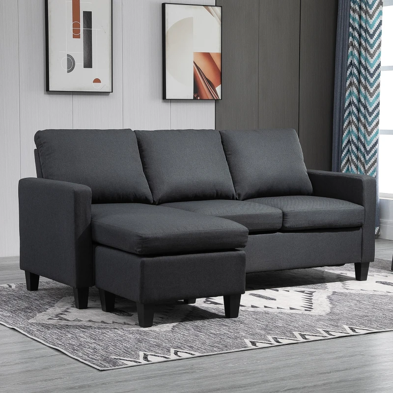 HOMCOM® Sofa narożna L kształt sofa narożna zestaw z szezlongiem lniany szary