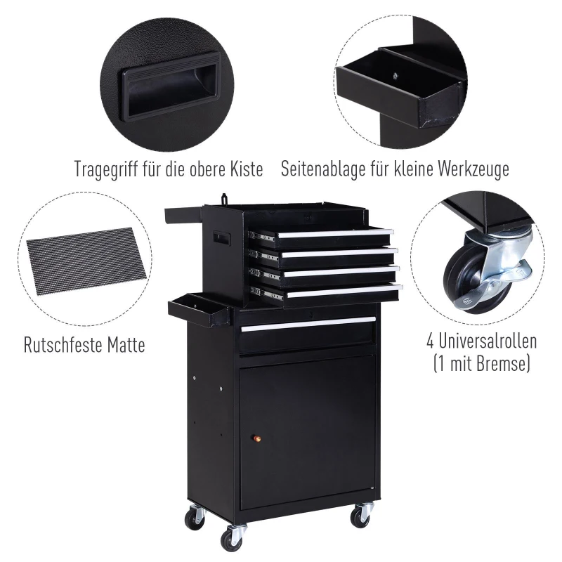Wózek warsztatowy DURHAND skrzynka narzędziowa z 5 szufladami kółka 360° metalowy 52,5 x 28 x 104,5 cm