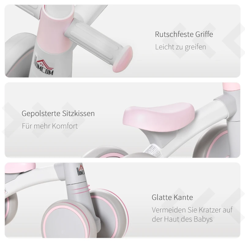 HOMCOM Kinder Laufrad Lauffahrrad Balance Bike ab 1 Jahr Baby Rutschrad mit TPU-Rädern keine Schrauben Geschenke für Jungen/Mädchen Kleinkind Spielzeug Rosa+Grau 60 x 24 x 37 cm