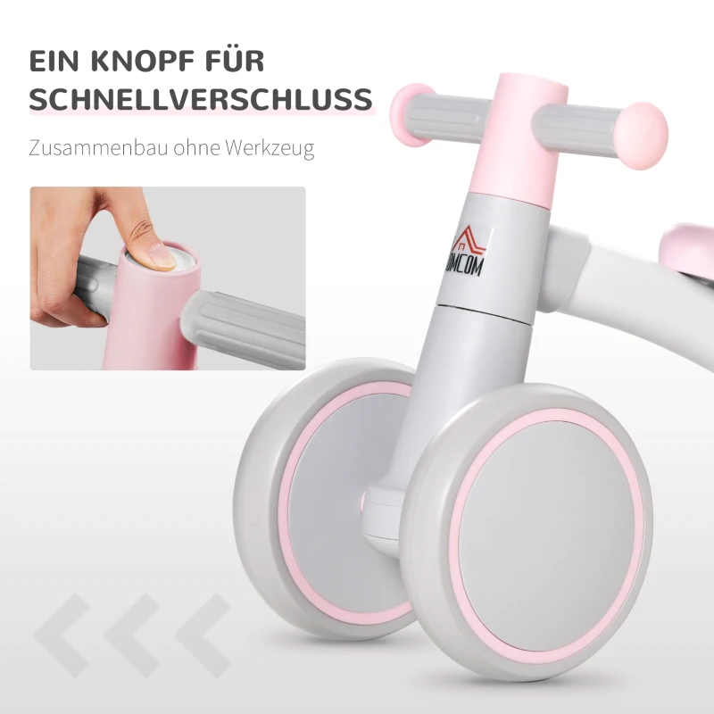 HOMCOM Kinder Laufrad Lauffahrrad Balance Bike ab 1 Jahr Baby Rutschrad mit TPU-Rädern keine Schrauben Geschenke für Jungen/Mädchen Kleinkind Spielzeug Rosa+Grau 60 x 24 x 37 cm