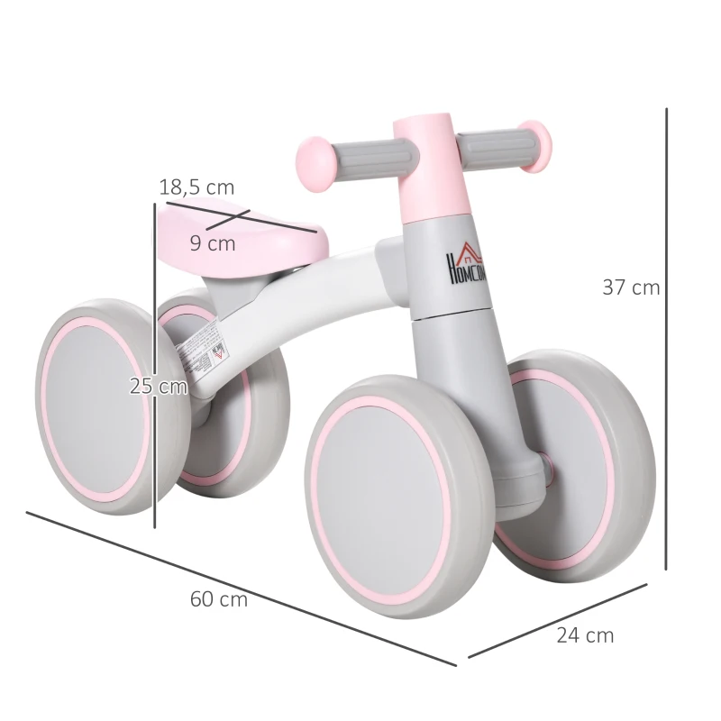 HOMCOM Kinder Laufrad Lauffahrrad Balance Bike ab 1 Jahr Baby Rutschrad mit TPU-Rädern keine Schrauben Geschenke für Jungen/Mädchen Kleinkind Spielzeug Rosa+Grau 60 x 24 x 37 cm
