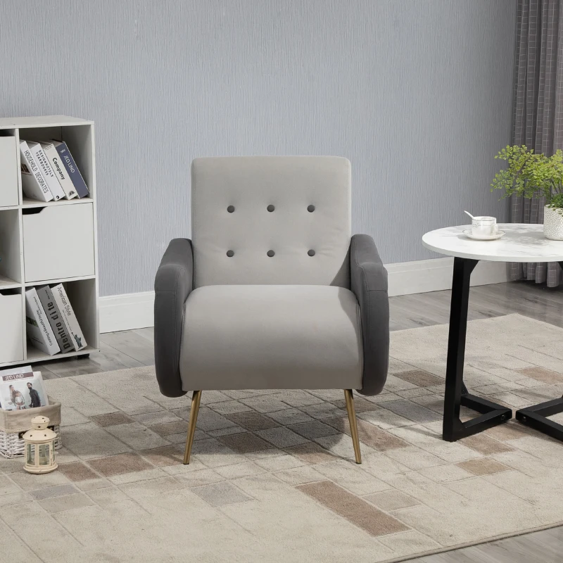 HOMCOM Einzelsessel Relaxsessel Einzelstuhl mit Tufting Eisenfüße Polyester Staumstoff Braun Grau 72 x 81 x 86 cm