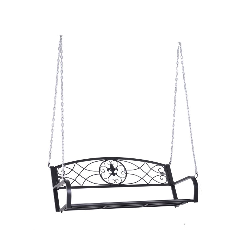 Outsunny Hängebank 2-Sitzer Gartenschaukel Schaukelbank Hollywoodschaukel Schwebebank mit Ketten Metall Schwarz 132 x 63 x 58 cm
