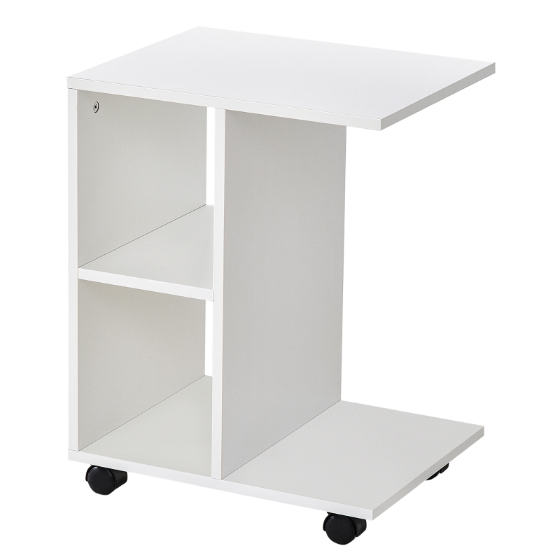 HOMCOM Beistelltisch in C-Form, Kaffeetisch, Couchtisch, Standtisch, Eckschreibtisch, E1-Spanplatte, Weiß, 45 x 35 x 58 cm
