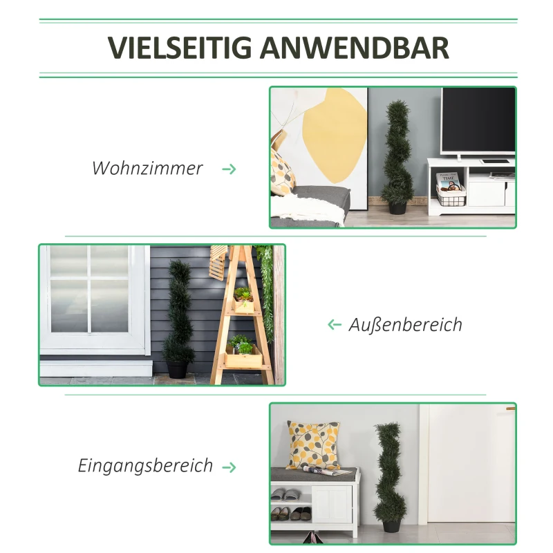 Outsunny künstliche Spiralpflanzen Spiral Zederbaum mit Topf 90cm Topiary Zeder für Außen- und Innendekoration Dunkelgrün