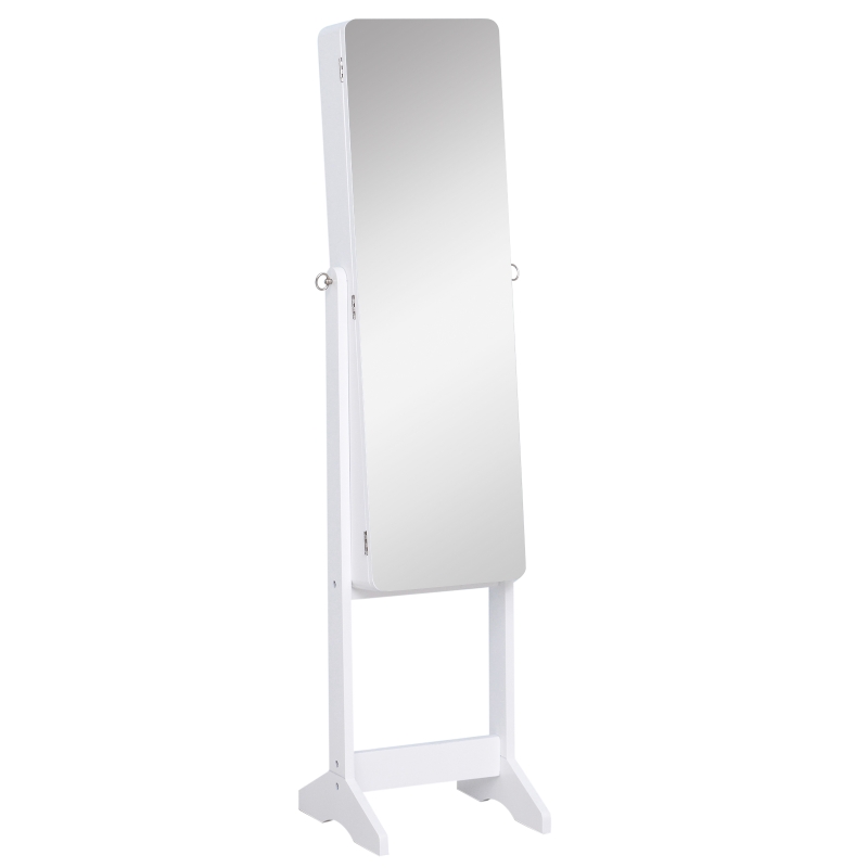 HOMCOM LED Schmuckschrank mit Innenspiegel Spiegelschrank klappbare Ablage Standspiegel verstellbar Weiß 146 cm hoch