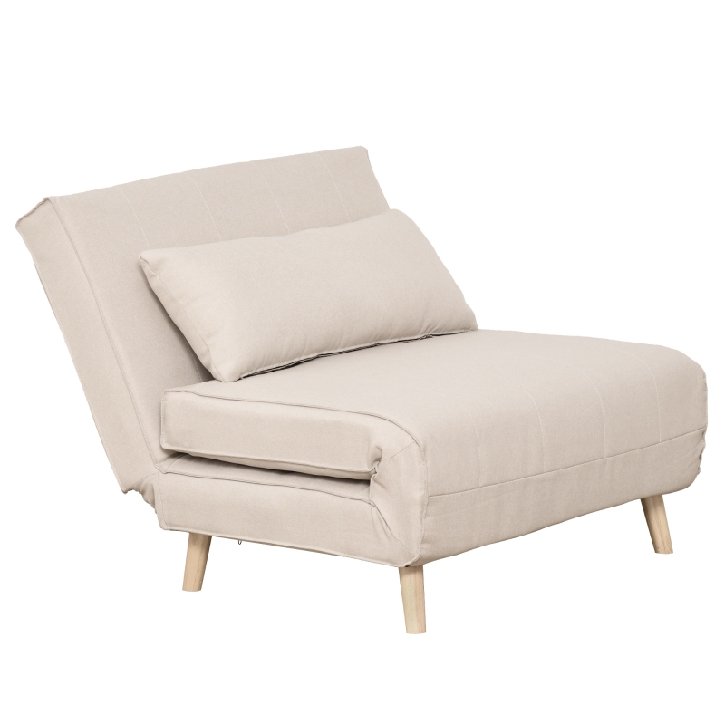 HOMCOM Einzelsofa Schlafsofa Sofabett Klappsofa verstellbar Rückenlehne Liege nordisch skandinavisch 25D Schaumstoff Haus Leinenimitat Tannenholz Cremeweiß 95 x 95 x 80 cm