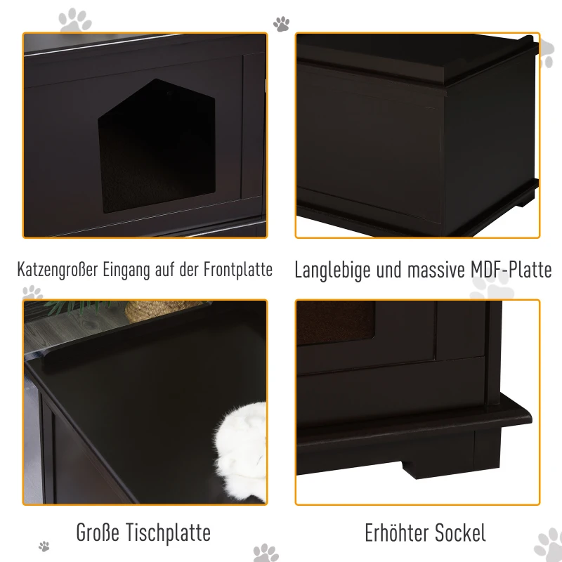 PawHut Katzenschrank Katzentoilette Katzenklo Katzenhaus Katzenbett mit magnetischen Türen verstellbaren Trennwände MDF Kurzplüsch Braun 74 x 54 x 53 cm