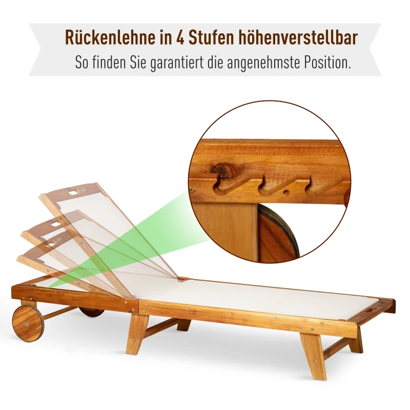 Outsunny ligbed relax ligbed tuinset tuinmeubilair verstelbaar acaciahout textiel natuur 198 x 60 x 88/80/69/45 h cm | Aosom.nl