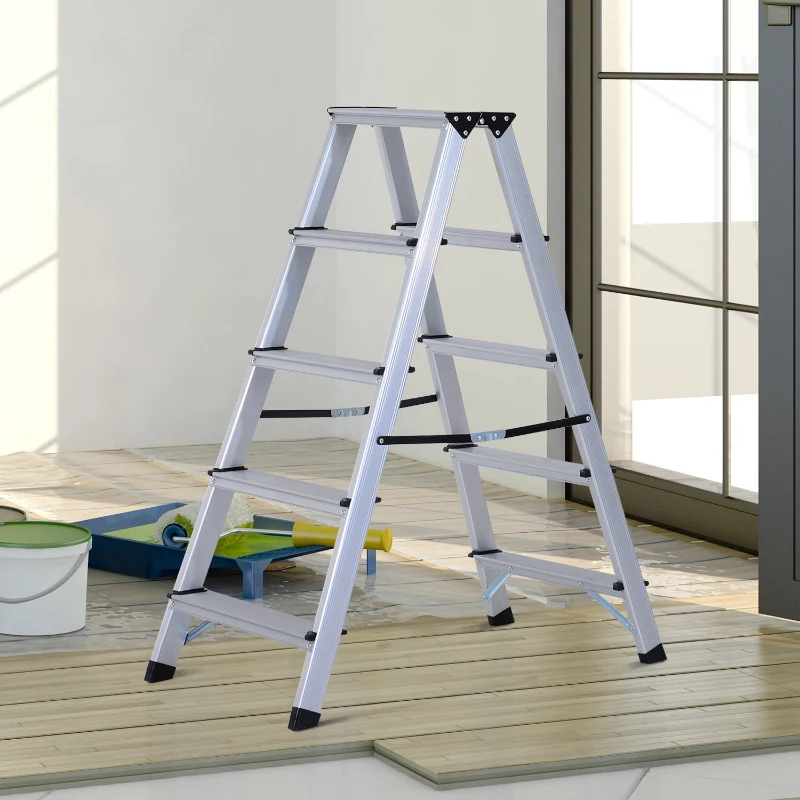 HOMCOM Trittleiter mit 5 Stufen | Aluminium | Rutschfest | 88 x 45 x 103 cm