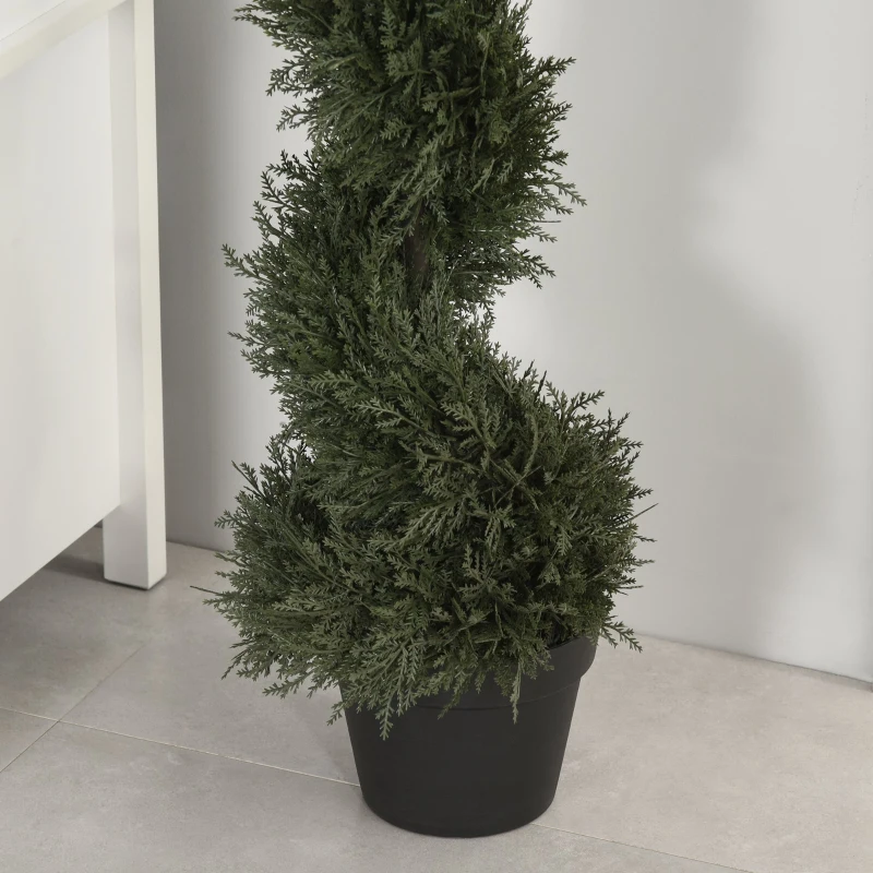 Outsunny künstliche Spiralpflanzen Spiral Zederbaum mit Topf 90cm Topiary Zeder für Außen- und Innendekoration Dunkelgrün